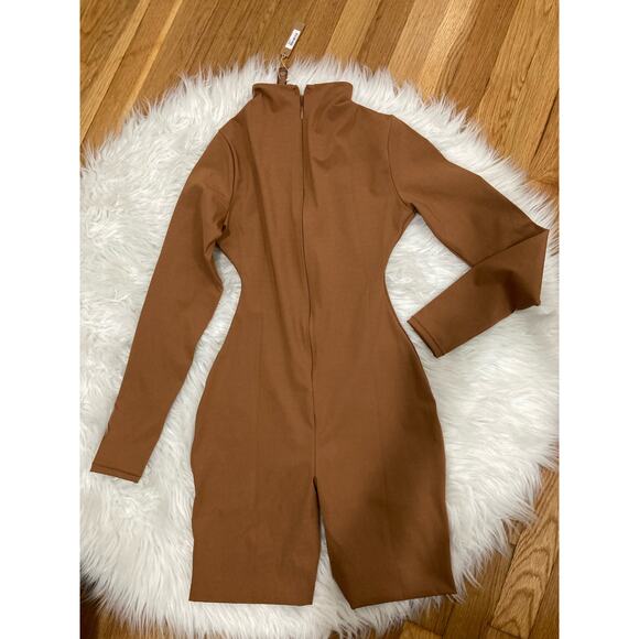 SKIMS Size Small ALL-IN-ONE LONG SLEEVE MID THIGH ONESIE CARAMEL NWT Jumpsuit - Picture 6 of 7